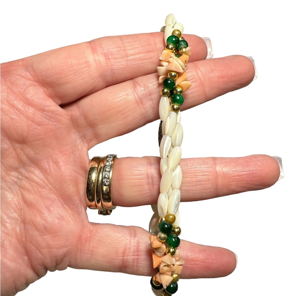 Vintage Bracelet seed pearls; coral & jade beads